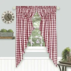 Kate Aurora Farmhouse Plaid Gingham Check Swag Valance Curtain Panel Pair