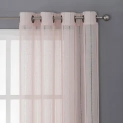 Kate Aurora 2 Piece Metallic Shimmer Chic Striped Flax Styled Sheer Grommet Top Curtains -Kate Aurora GUEST 059145bc 31d6 49a4 8a30 d67ea2236304