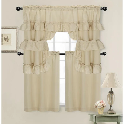 Kate Aurora Country Farmhouse Living Solid Colored Cafe Kitchen Curtain Tier & Swag Valance Set 8 Kate Aurora Country Farmhouse Living Solid Colored Cafe Kitchen Curtain Tier & Swag Valance Set - Image 8