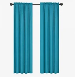 Kate Aurora Semi Sheer Flax Styled Turquoise Rod Pocket Single Window Curtain Panel - 52 In. W X 84 In. L