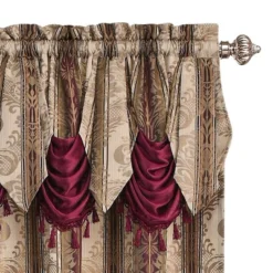 Kate Aurora 2 Piece Red Burgundy & Taupe Complete Damask Window Curtain Panels - 56 In. W X 84 In. L, Burgundy