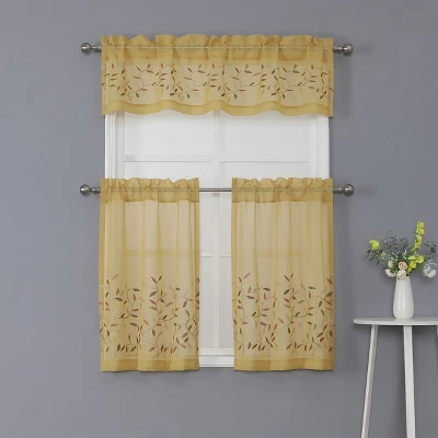 Kate Aurora Shabby Sheer Embroidered Complete 3 Piece Floral Rod Pocket Cafe Kitchen Curtain Tier & Valance Set 11 Kate Aurora Shabby Sheer Embroidered Complete 3 Piece Floral Rod Pocket Cafe Kitchen Curtain Tier & Valance Set - Image 11