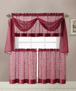 Kate Aurora Complete 4 Piece Linen Leaf Embroidered Complete Kitchen Curtain Set -Kate Aurora GUEST 112a4a58 31b8 4b81 845d f4abae0c29ff
