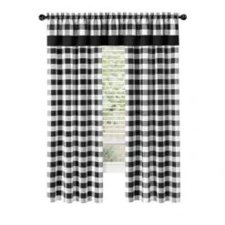Kate Aurora Modern Country Farmhouse 3 Piece Buffalo Check Plaid Window Curtains & Valance Set