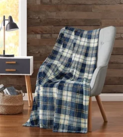 Kate Aurora University Living Blue & Yellow Plaid Tartan Check Accent Throw Blanket - 50 In. W X 60 In. L