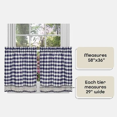 Kate Aurora 2 Piece Country Farmhouse Buffalo Plaid Rod Pocket Cafe Tier Curtain Panels With Macrame Border 2 Kate Aurora 2 Piece Country Farmhouse Buffalo Plaid Rod Pocket Cafe Tier Curtain Panels With Macrame Border - Image 2