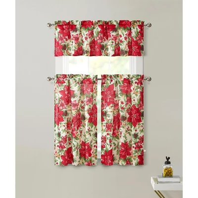 Kate Aurora Christmas Ribbon Complete Semi Sheer Kitchen Curtain Tier & Valance Set 1 Kate Aurora Christmas Ribbon Complete Semi Sheer Kitchen Curtain Tier & Valance Set