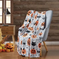 Kate Aurora Halloween Boo! Jack O Lanterns & Spooky Cats Oversized Accent Throw Blanket - 50 In. W X 70 In. L