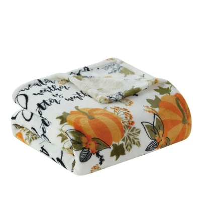 Kate Aurora Harvest Time Autumn Floral Give Thanks Ultra Soft & Plush Oversized Accent Throw Blanket - White 2 Kate Aurora Harvest Time Autumn Floral Give Thanks Ultra Soft & Plush Oversized Accent Throw Blanket - White - Image 2