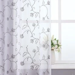 Kate Aurora 2 Piece Scroll Floral Embroidered Sheer Voile Grommet Top Window Curtains -Kate Aurora GUEST 221d17c5 25a1 445b aad2 489caf46ae42