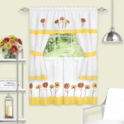 Kate Aurora Montauk Accents Embroidered Sunflowers & Daisies Complete 5 Piece Cottage Kitchen Curtain Tier & Valance Set -Kate Aurora GUEST 27399b06 425d 4e14 adf3 4573a99c34b3