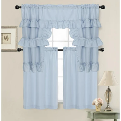 Kate Aurora Country Farmhouse Living Solid Colored Cafe Kitchen Curtain Tier & Swag Valance Set 1 Kate Aurora Country Farmhouse Living Solid Colored Cafe Kitchen Curtain Tier & Swag Valance Set