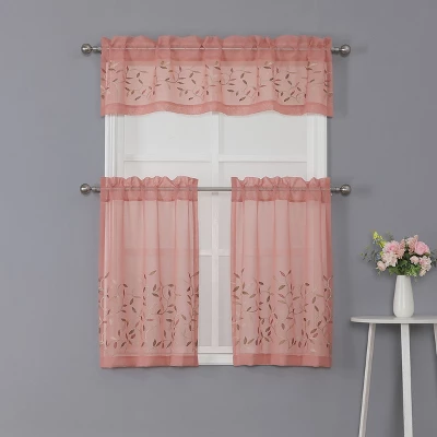 Kate Aurora Shabby Sheer Embroidered Complete 3 Piece Floral Rod Pocket Cafe Kitchen Curtain Tier & Valance Set 8 Kate Aurora Shabby Sheer Embroidered Complete 3 Piece Floral Rod Pocket Cafe Kitchen Curtain Tier & Valance Set - Image 8