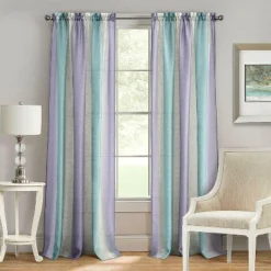 Kate Aurora 2 Pack Rainbow Striped Rod Pocket Semi Sheer Linen Window Curtain Panels