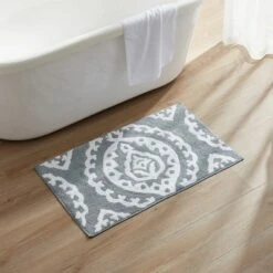 Kate Aurora 100% Premium Cotton Damask Designed Non Slip Bath Rug - 20 In. W X 32 In. L -Kate Aurora GUEST 397c5e45 6daa 470b b034 60957fe082d1