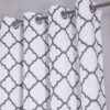 Kate Aurora Montauk Accents 2 Piece White & Gray Trellis Light Filtering Modern Geometric Grommet Top Window Curtains
