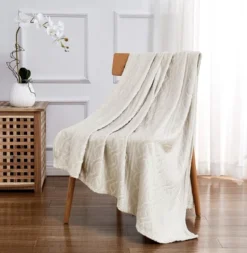 Kate Aurora Ultra Soft & Plush Cable Geometric Designed Embossed Fleece Accent Throw Blanket