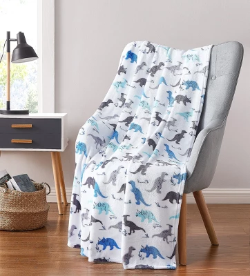 Kate Aurora Juvi Essentials Ultra Soft & Plush White & Blue Multi Dinosaur Fleece Accent Throw Blanket - 50 In. W X 60 In. L 1 Kate Aurora Juvi Essentials Ultra Soft & Plush White & Blue Multi Dinosaur Fleece Accent Throw Blanket - 50 In. W X 60 In. L
