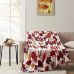 Kate Aurora Ultra Soft & Plush Fall Autumn Leaves Hypoallergenic Fleece Throw Blanket Cover -