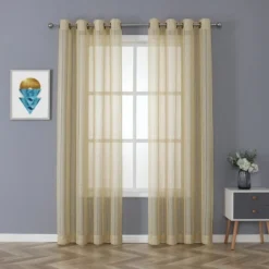 Kate Aurora 2 Piece Metallic Shimmer Chic Striped Flax Styled Sheer Grommet Top Curtains -Kate Aurora GUEST 4534baca 7176 465d 8ab5 87686ffa6321