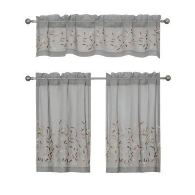 Kate Aurora Shabby Sheer Embroidered Complete 3 Piece Floral Rod Pocket Cafe Kitchen Curtain Tier & Valance Set 1 Kate Aurora Shabby Sheer Embroidered Complete 3 Piece Floral Rod Pocket Cafe Kitchen Curtain Tier & Valance Set