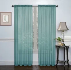 Regal Home Collections Turquoise Premium Semi Sheer Voile Curtain Pair - 52 In. W X 84 In. L