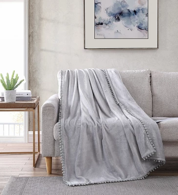 Kate Aurora Ultra Soft & Premium Plush Oversized Pom Pom Accent Fleece Throw Blanket - 50 In. W X 70 In. L 2 Kate Aurora Ultra Soft & Premium Plush Oversized Pom Pom Accent Fleece Throw Blanket - 50 In. W X 70 In. L - Image 2