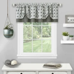 Kate Aurora Modern Geometric Button Tuck Layered Rod Pocket Window Valance