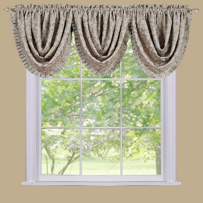 Kate Aurora Custom Rod Pocket Austrian Damask Window Valance With Pleated Trim 1 Kate Aurora Custom Rod Pocket Austrian Damask Window Valance With Pleated Trim