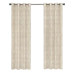 Kate Aurora Contemporary Woven Jacquard Modular Circles Grommet Top Single Window Curtain Panel