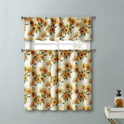 Kate Aurora Country Farmhouse Sunflower Garden Complete Kitchen Curtain Tier & Valance Set - 56 In. W X 14 In. L, Multi 1 Kate Aurora Country Farmhouse Sunflower Garden Complete Kitchen Curtain Tier & Valance Set - 56 In. W X 14 In. L, Multi
