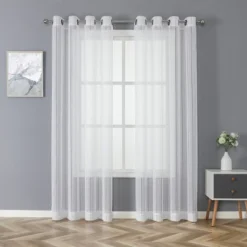 Kate Aurora 2 Piece Metallic Shimmer Chic Striped Flax Styled Sheer Grommet Top Curtains -Kate Aurora GUEST 91ea9909 4fbe 4534 8504 5174cd3f6a46