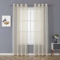 Kate Aurora 2 Piece Metallic Shimmer Chic Striped Flax Styled Sheer Grommet Top Curtains -Kate Aurora GUEST 98476b51 d3f0 41d3 8ce7 d1b350d1dacd