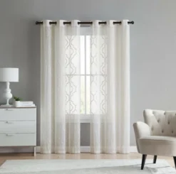 Kate Aurora 2 Piece Charlotte Clover Trellis Grommet Top Sheer Voile Window Curtain Panels