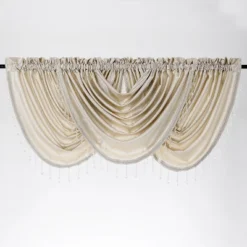 Kate Aurora Ultra Lux Faux Silk Regency Crinkle Rod Pocket Semi Sheer Crystal Beaded Window Valance