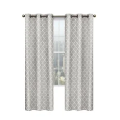Kate Aurora Gray & White Lattice Clover Ultra Luxurious Window Curtains - 38 In. W X 84 In. L, Gray & White