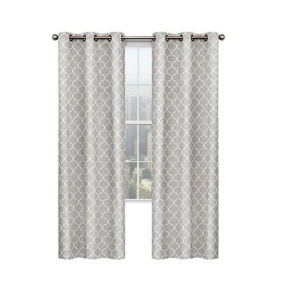 Kate Aurora Gray & White Lattice Clover Ultra Luxurious Window Curtains - 38 In. W X 84 In. L, Gray & White 1 Kate Aurora Gray & White Lattice Clover Ultra Luxurious Window Curtains - 38 In. W X 84 In. L, Gray & White