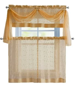 Kate Aurora Complete 4 Piece Linen Leaf Embroidered Complete Kitchen Curtain Set -Kate Aurora GUEST a410e61d 984e 40b8 b8d9 9a433e1add73