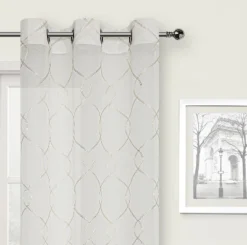 Kate Aurora 2 Piece Anael Embroidered Lattice Matte Sheer Grommet Top Curtain Panels - 84 In. Long -Kate Aurora GUEST a47e04ee fab1 44df bab8 93cfe4f57d56