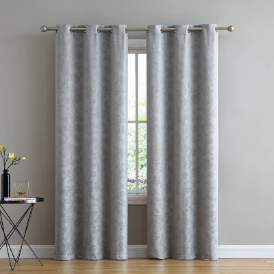 Kate Aurora Chic Living 2 Pack Floral Leaves Embossed Room Darkening Grommet Top Curtain Panels - 84 In. Long 5 Kate Aurora Chic Living 2 Pack Floral Leaves Embossed Room Darkening Grommet Top Curtain Panels - 84 In. Long - Image 5