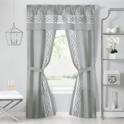 Kate Aurora Pacifico 5 Piece Rod Pocket All In One Attached Semi Sheer Window Curtain Panels & Valance Set