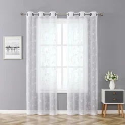 Kate Aurora 2 Piece Scroll Floral Embroidered Sheer Voile Grommet Top Window Curtains -Kate Aurora GUEST aea5a876 f77a 4677 8396 6f892fb6e034