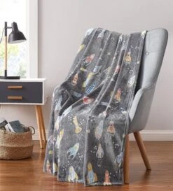 Kate Aurora Juvi Essentials Ultra Soft & Plush Gray Rocket Ships Fleece Accent Throw Blanket - 50 In. W X 60 In. L