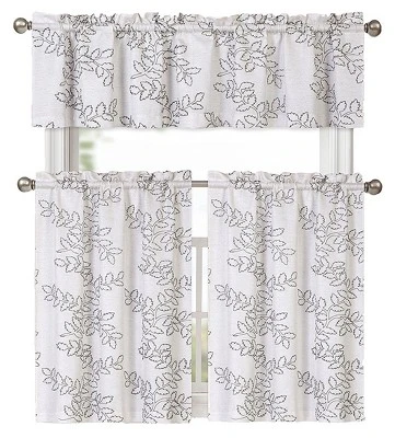 Kate Aurora Shabby Living Brielle Complete 3 Piece Embroidered Floral Cafe Kitchen Curtain Tier & Valance Set 2 Kate Aurora Shabby Living Brielle Complete 3 Piece Embroidered Floral Cafe Kitchen Curtain Tier & Valance Set - Image 2