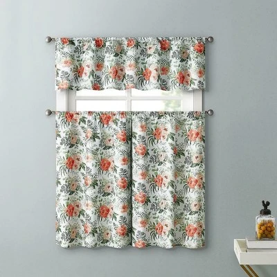 Kate Aurora English Floral Rose Garden Complete 3 Pc Café Kitchen Curtain Tier & Valance Set - 56 In. W X 36 In. L 1 Kate Aurora English Floral Rose Garden Complete 3 Pc Café Kitchen Curtain Tier & Valance Set - 56 In. W X 36 In. L