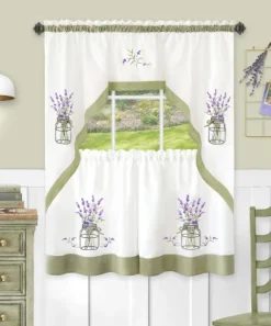 Kate Aurora Montauk Accents Lavender Floral Embellished Complete 3 Piece Kitchen Curtain Tier & Valance Set -Kate Aurora GUEST c55ee2af 4e80 4a8c 9496 fa14ebd70ced