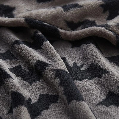 Kate Aurora Ultra Soft & Plush Gray & Black Spooky Halloween Bats Accent Throw Blanket - 50 In. W X 70 In. L 2 Kate Aurora Ultra Soft & Plush Gray & Black Spooky Halloween Bats Accent Throw Blanket - 50 In. W X 70 In. L - Image 2