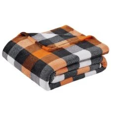 Kate Aurora Autumn Accents Fall Halloween Harvest Plaid Ultra Soft Oversized Accent Plush Throw Blanket - 50 In. X 70 In.