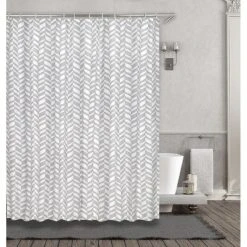 Kate Aurora Gray & White Durable Cotton Blend Chevron Chic Fabric Shower Curtain - 70 In. W X 72 In. L
