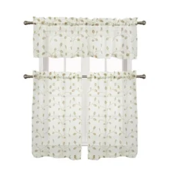 GoodGram Adler Metallic Embroidered Leaves 3 Piece Sheer Kitchen Curtain Set -Kate Aurora GUEST d1240a50 15a2 4eaf 9fa7 2f59243f9586